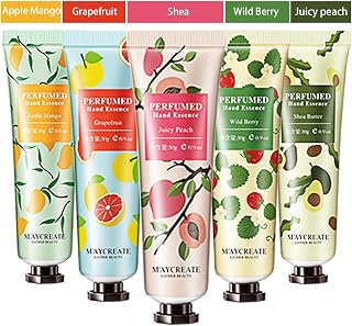 FERCAISH 5 Pack Fruit Extracts Fragrance Hand Cream Moisturising Hand Care Cream Travel Gift Set with Shea Butter for Men and Women