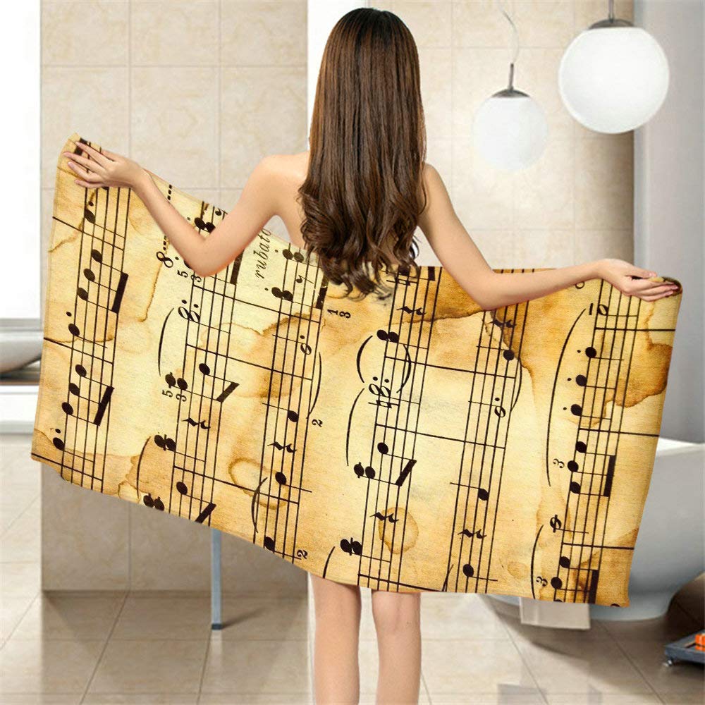 Moslion Soft Bath Towels Vintage Music Notes Comfy Bathing/Beach/Camping Towel for Women Men Girls Boys Large Size 64x32 Inches
