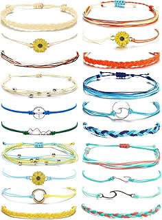 20 Pieces Cute Bracelets for Teen Girls Sunflower String Bracelet Summer Ocean Anklets Adjustable Waterproof Handmade Bracelets Anklets for Women Men
