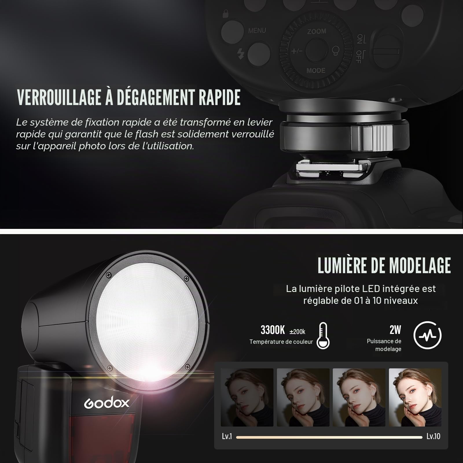 Godox V1S Flash Speedlite, 76 WS 2,4 G Synchro Haute Vitesse 1/8 000 s 2 600 mAh Li-ION Batterie Tête Ronde Speedlight pour Appareil Photo Sony (V1-S)