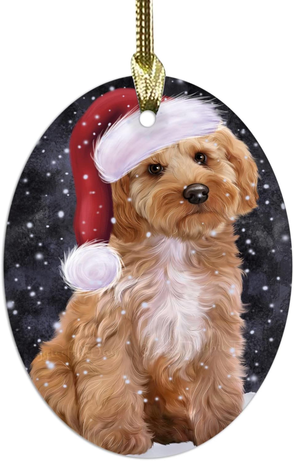 Let it Snow Cockapoo Dog Oval Glass Christmas Ornament- 3.75" x 2.75" Oval Pet Decorative Hanging Ornaments for Christmas X-mas Tree Decorations, OGO53470
