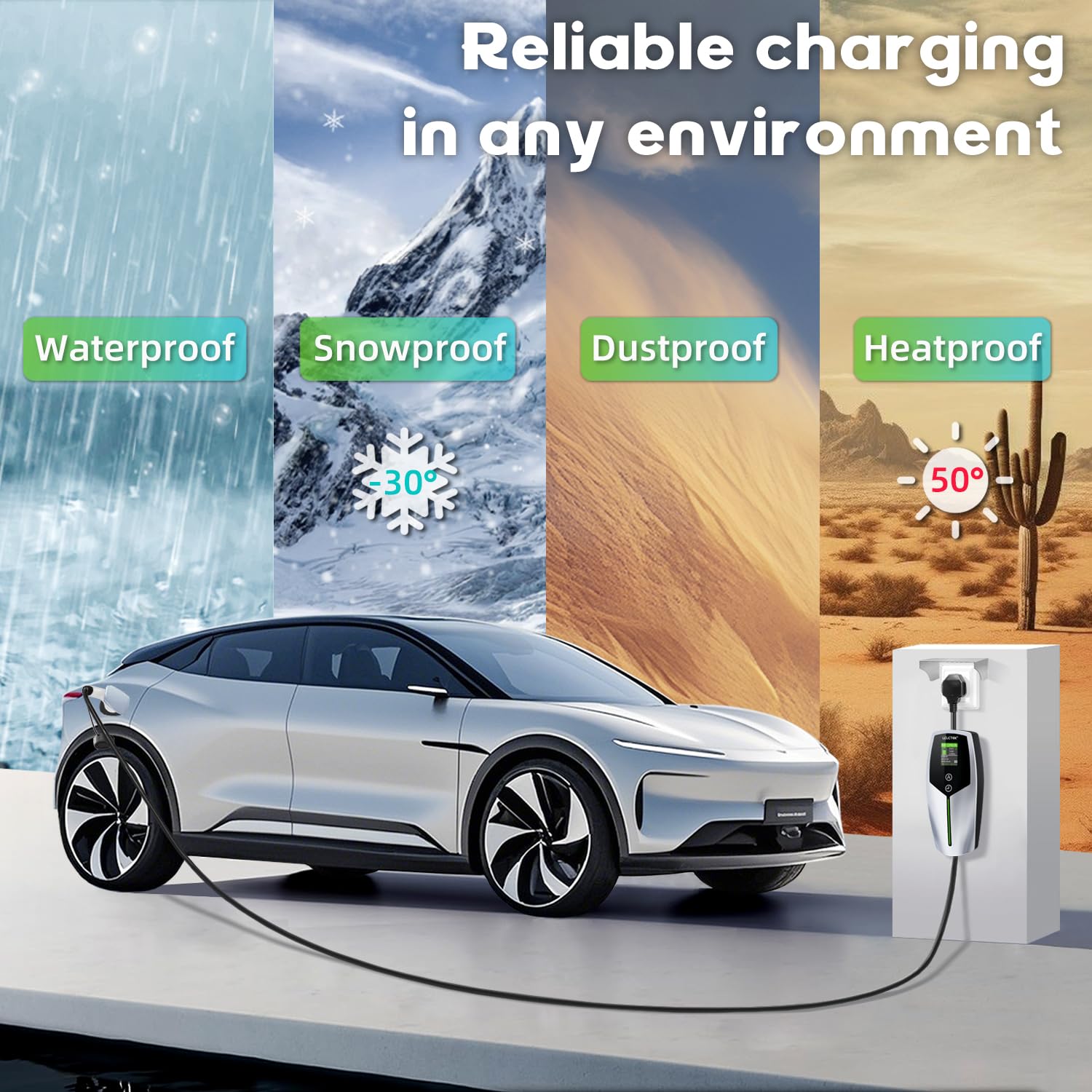 3KW EV Charger Cable Type 2 to 3 Pin Plug 8m/26Ft,Portable UK 3 Pin EV Charger,Electric Car Charger [6/8/10/13A],Car-Charger with LED Display, IP65 Waterproof,Type 2 Cable EVs and PHEV — view 4