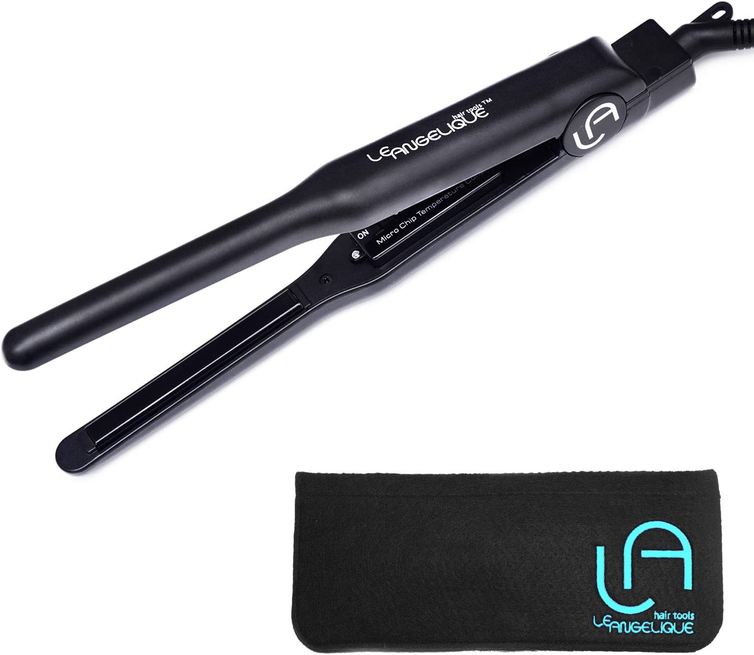 Le Angelique Hummingbird 1/4 Inch Thin Flat Iron for Short Hair & Edge Control - Tiny Mini Hair Straightener - 450F Tourmaline & Ceramic Small Pencil Plates + Heat Resistant Travel Pouch/Mat Included