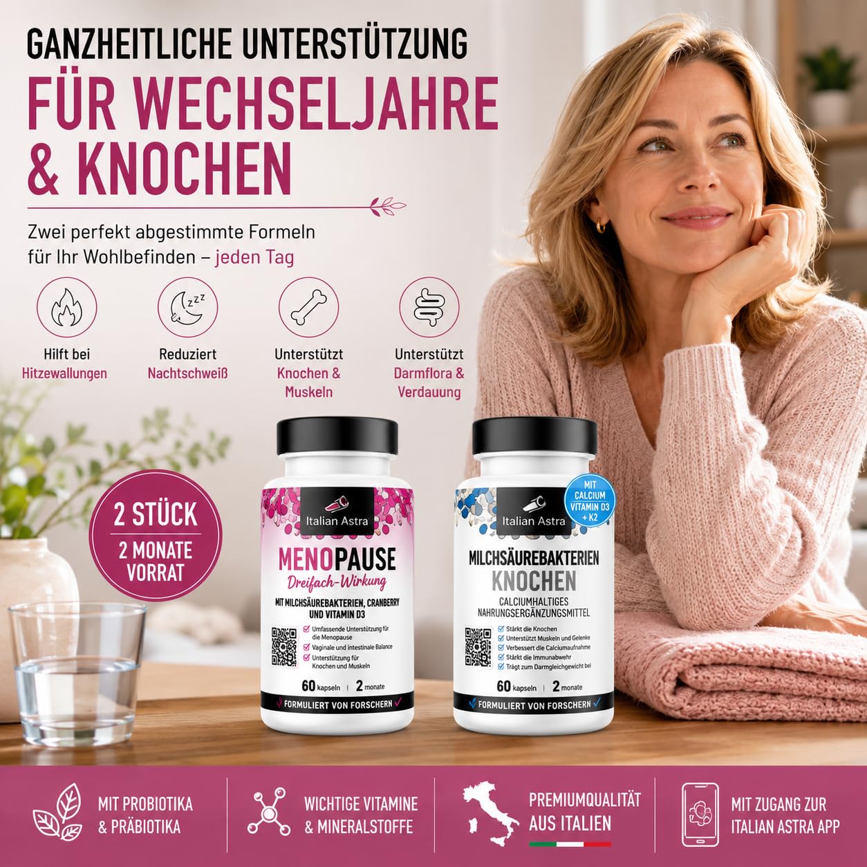 Wechseljahre Knochen Komplex mit Probiotika | 120 Kapseln
