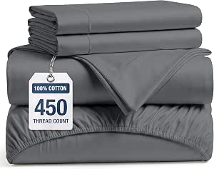 Lane Linen Bed Sheets Queen Size - 450TC 100% Cotton Sateen Weave, Charcoal