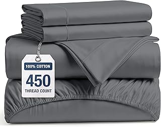 450TC 100% Cotton Full Size Bed Sheets - Smooth Sateen Weave, Charcoal