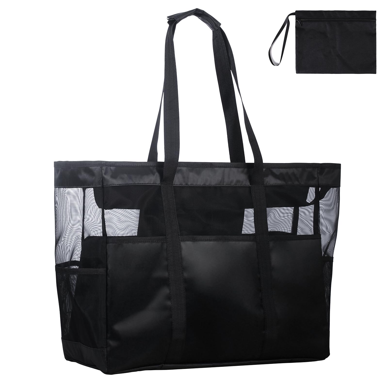 DEWUR Strandtasche XXL Familie Groß Badetasche Strandtasche mit Reißverschluss Strandtasche Faltbar Schultertasche Badetasche Familie Shopper Handtasche für Strand Urlaub Reisen Grau