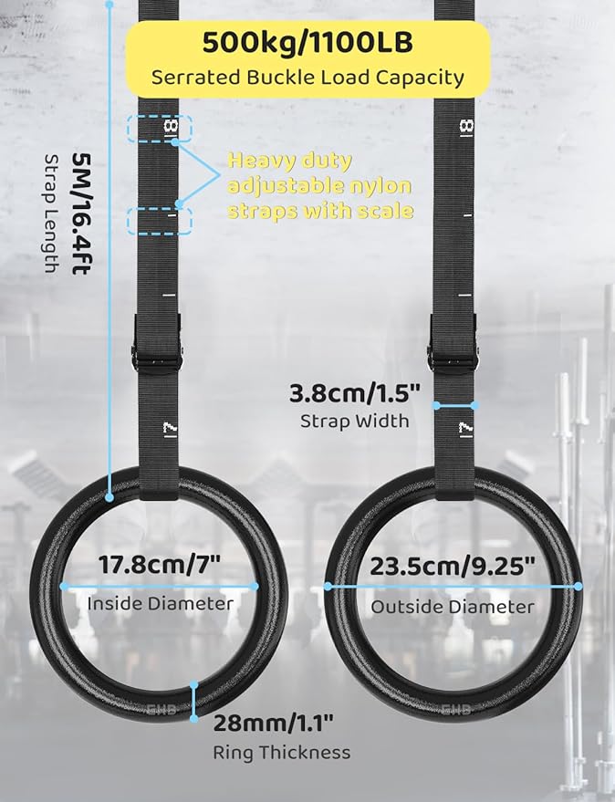 Anillas de Gimnasia GHB ABS 1.1" con Correas Ajustables para Entrenamiento miniatura 4