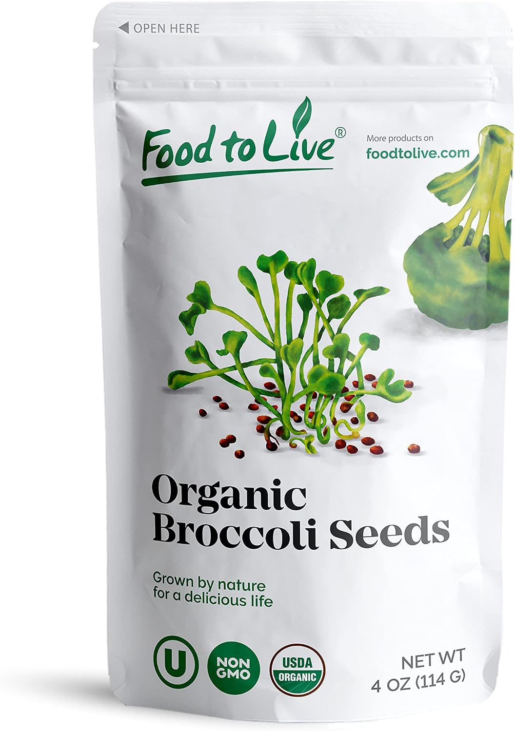 Organic Broccoli Seeds for Sprouting, 4 Ounces – Non-GMO, Vegan, Kosher, Sirtfood, Bulk. Rich in Sulforaphane, Vitamin C. Grow Sprouts, Microgreens for Salads, and Sandwiches. High Germination Rate