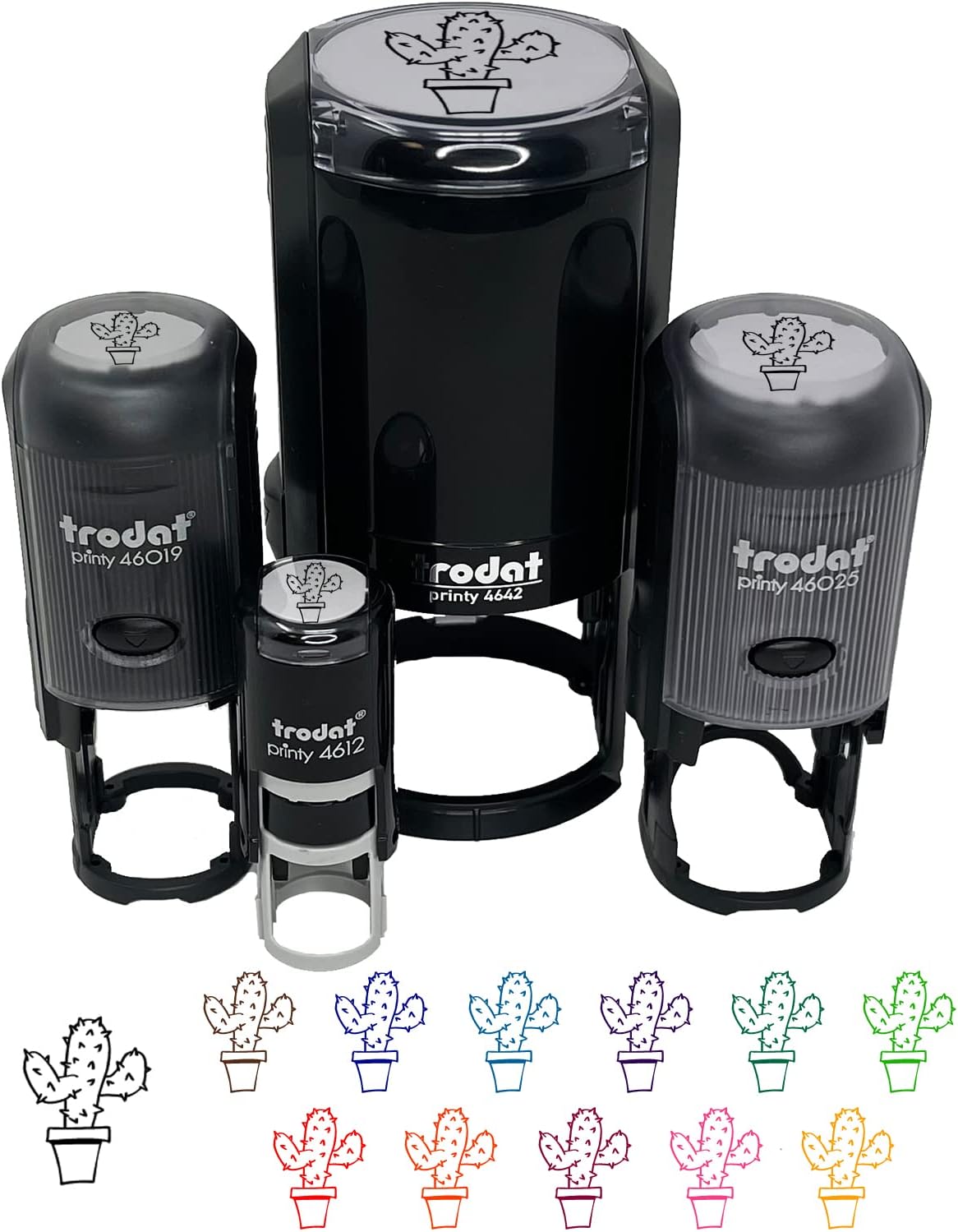 Cute Prickly Cactus Self-Inking Rubber Stamp Ink Stamper for Stamping Crafting Planners - 1-1/2 Inch Large - Red Ink