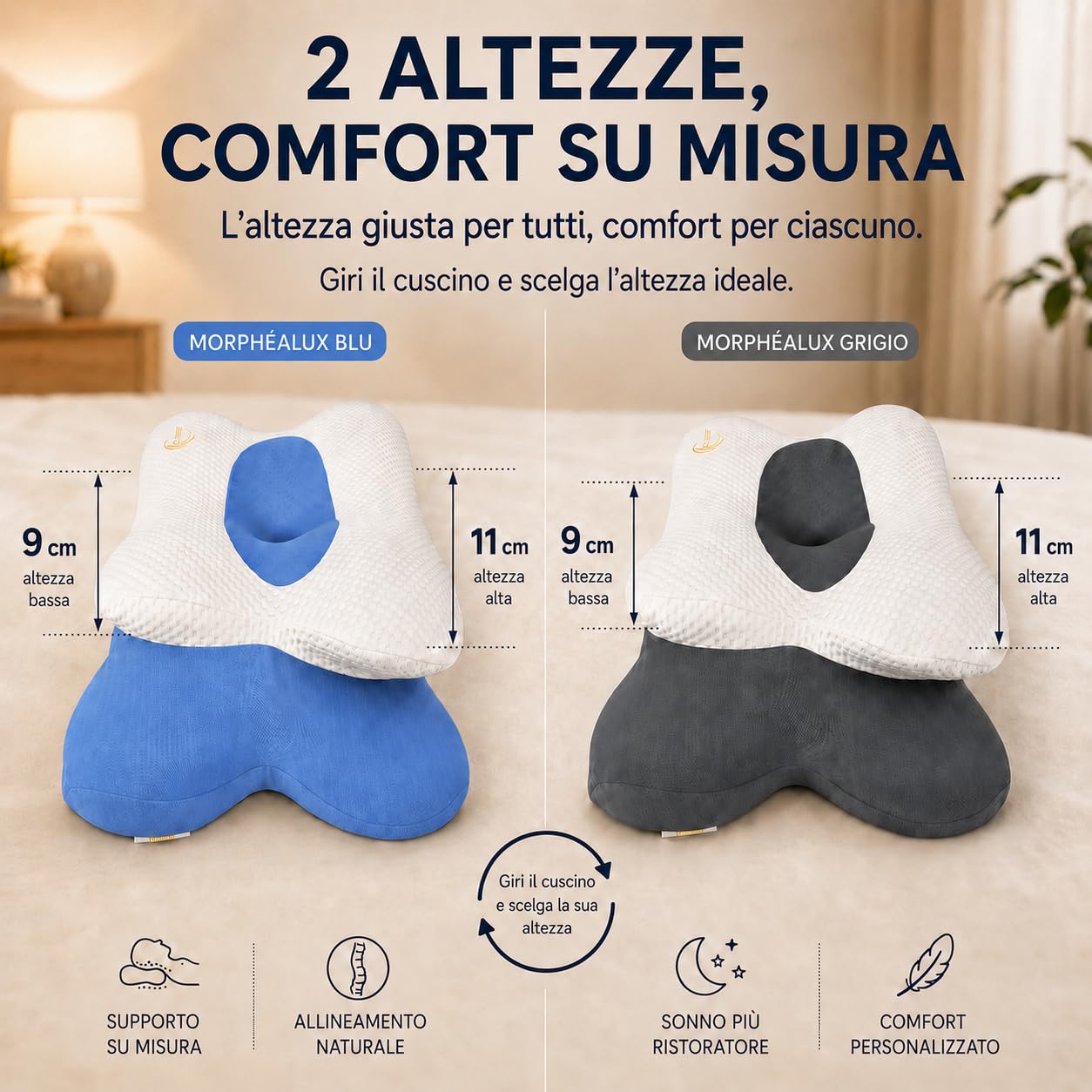 MorphéaLux® Cuscino Ergonomico Cervicale Anti-Dolore, Cuscino per il Collo Ortopedico, Forma Farfalla per Tutte le Posizioni, Anti-Ronflio e Apnea Posizionale