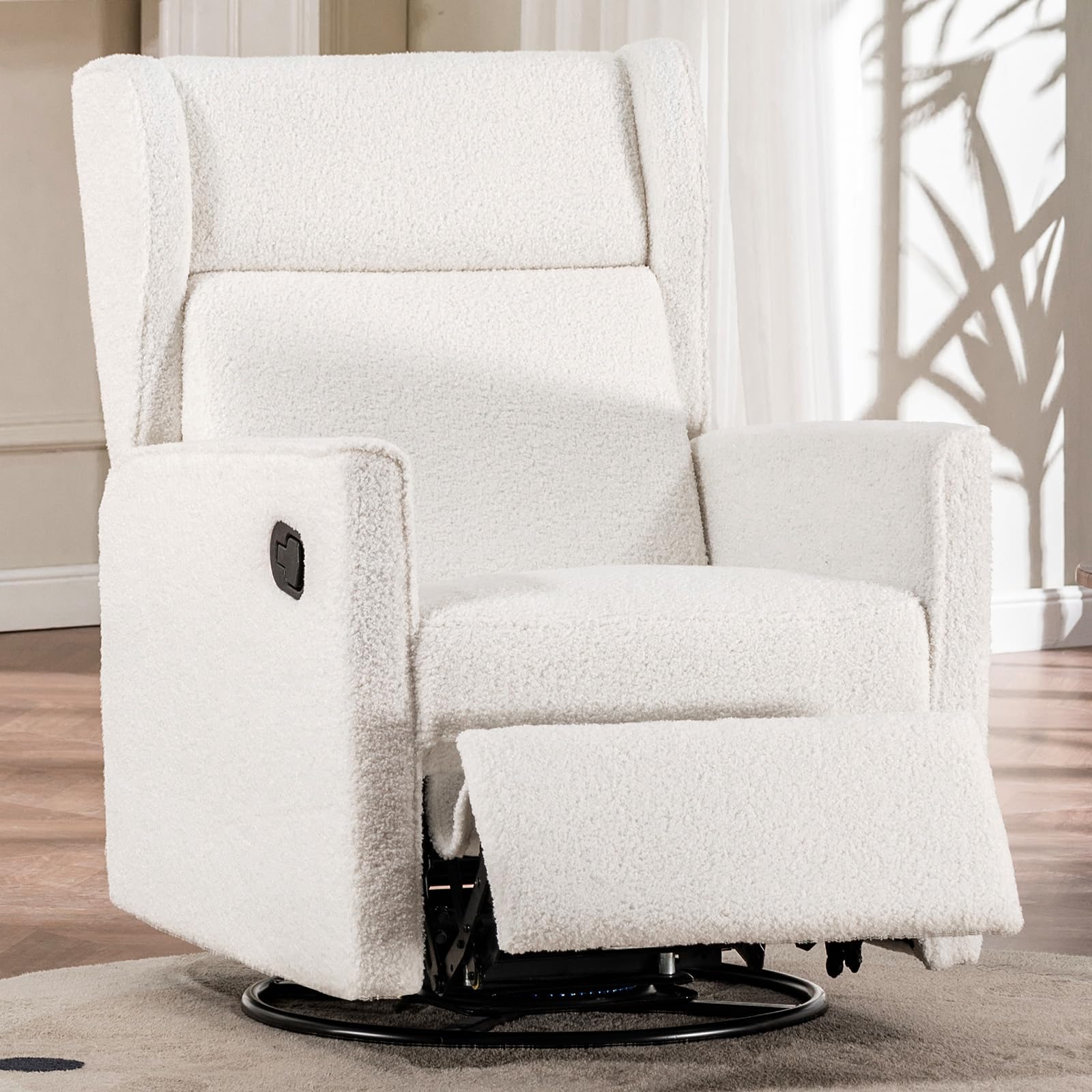 COMHOMA Nursery Rocking Chair Teddy Upholstered Swivel Rocker Recliner Manual Glider Reclining Chair for Living Room Bedroom Offices (Beige, 2 pcs)