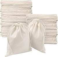 Vista 1 de Bolsas de cordón 100% algodón al por mayor – Calidad resistente paquete de 100 – Tamaño 6 x 8 (algodón natural sin blanquear – doble cordón)
