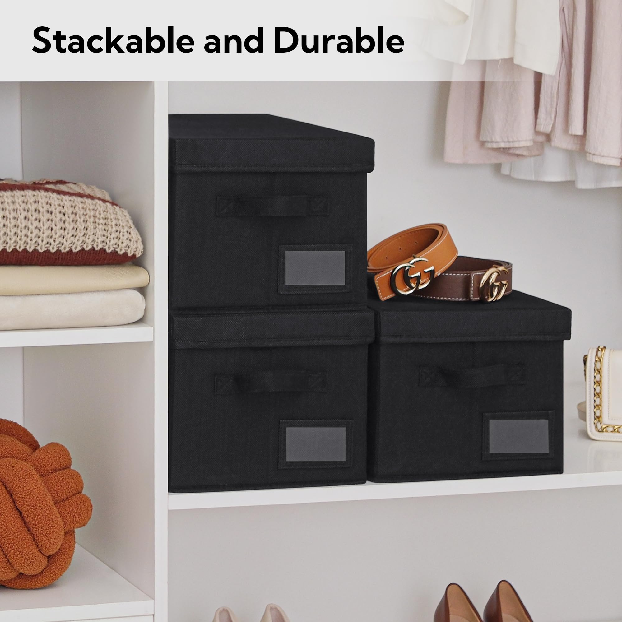 GRANNY SAYS Cloth Storage Boxes with Lids, Pack of 3 Black Storage Boxes with Lid, Wardrobe Box Organisers - Image 2