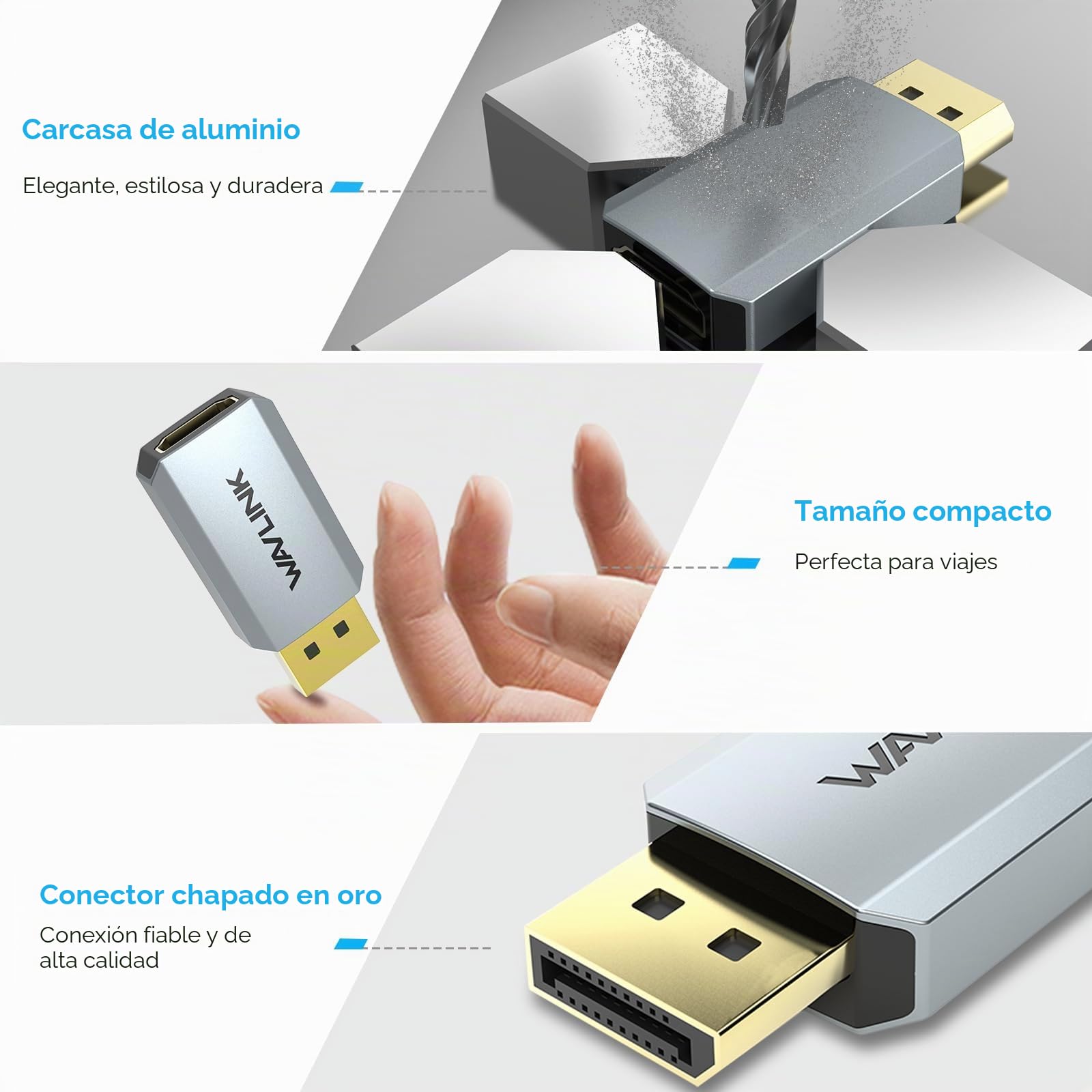 WAVLINK Adaptador Activo 4K@60Hz, Convertidor Unidireccional Macho a Hembra, Adaptador Activo Compacto Mini 4K/2K@60Hz