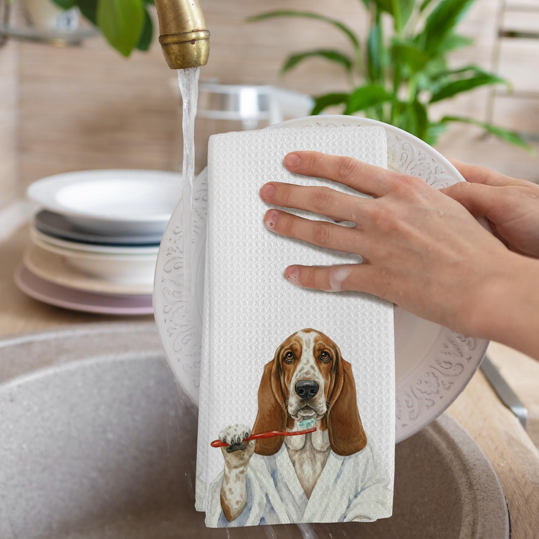 Funny Bassett Basset Hound Dog Bathroom Hand Towel, Bassett Basset Hound Dog Gifts Hand Towel for Bathroom Kitchen Washroom Decor, Funny Dogs Lover Gifts Dish Tea Towels, 16x24 Inch