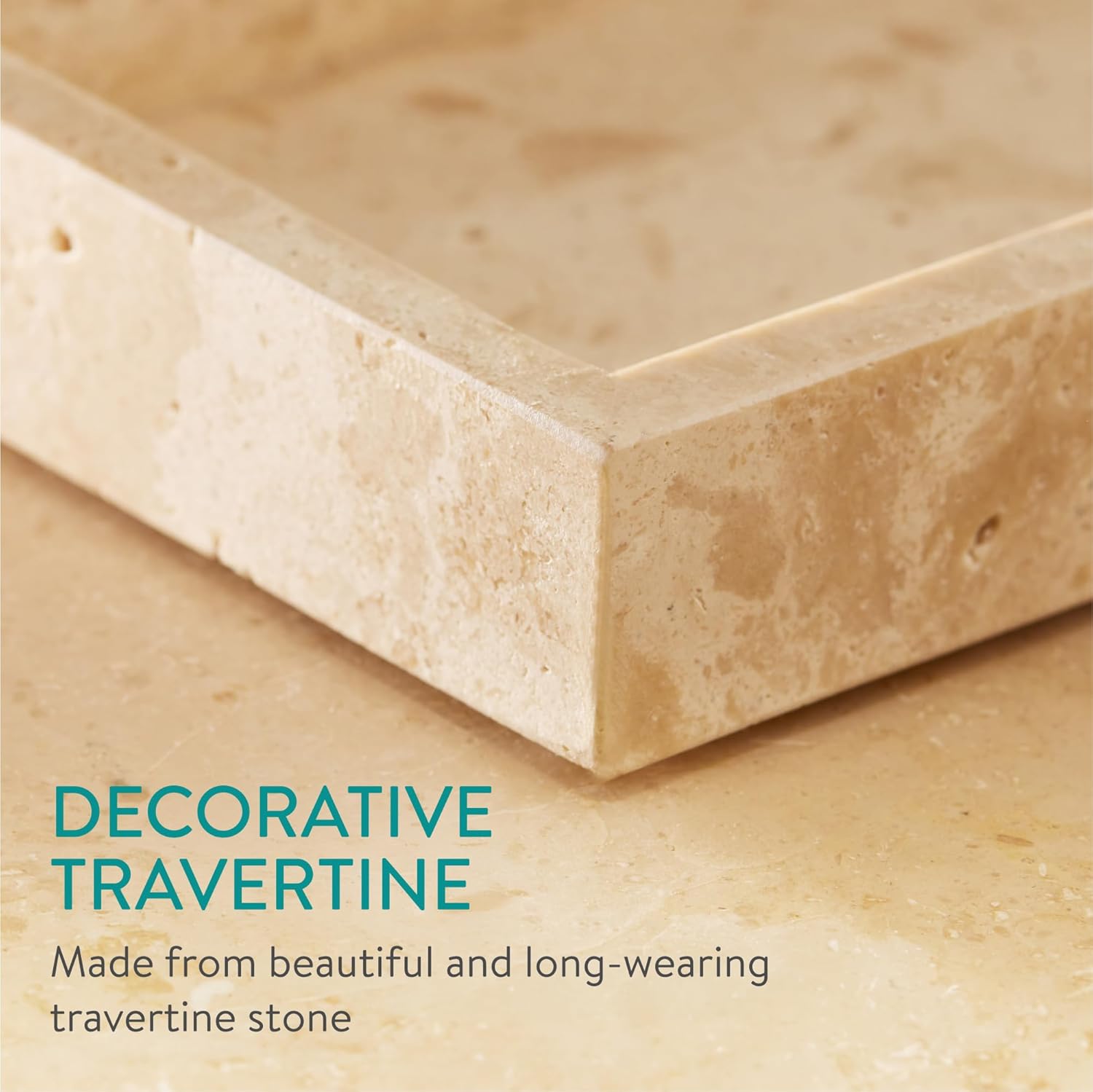 Navaris Travertine Decorative Tray - Durable Bathroom Organiser - Trays for Perfume, Jewellery, Vanity & Coffee Table Decor - 25 x 12cm Rectangle Tray, Beige