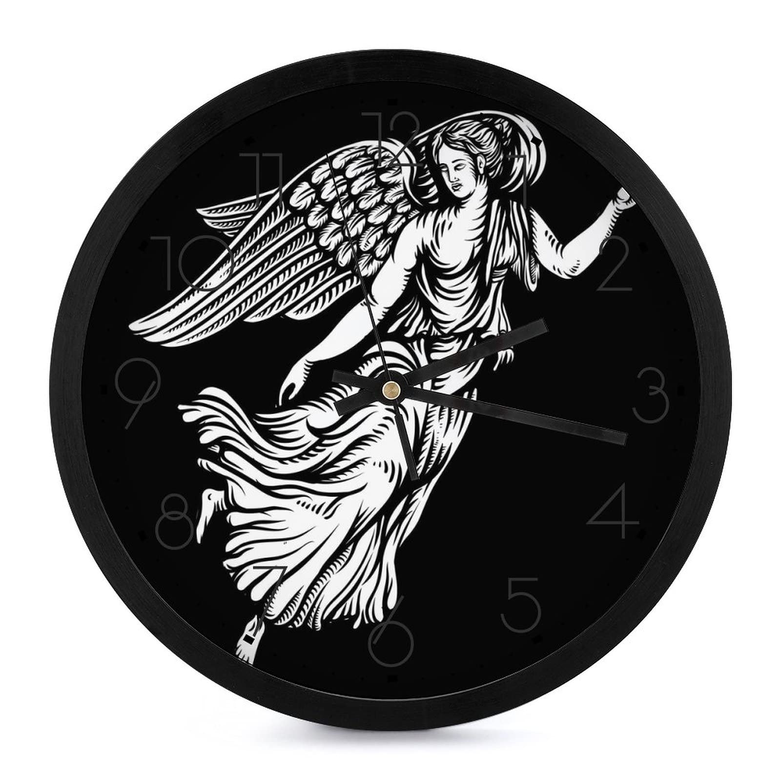 Pendule murale silencieuse ange noir de 25.4cm au design epure pour salon contemporain