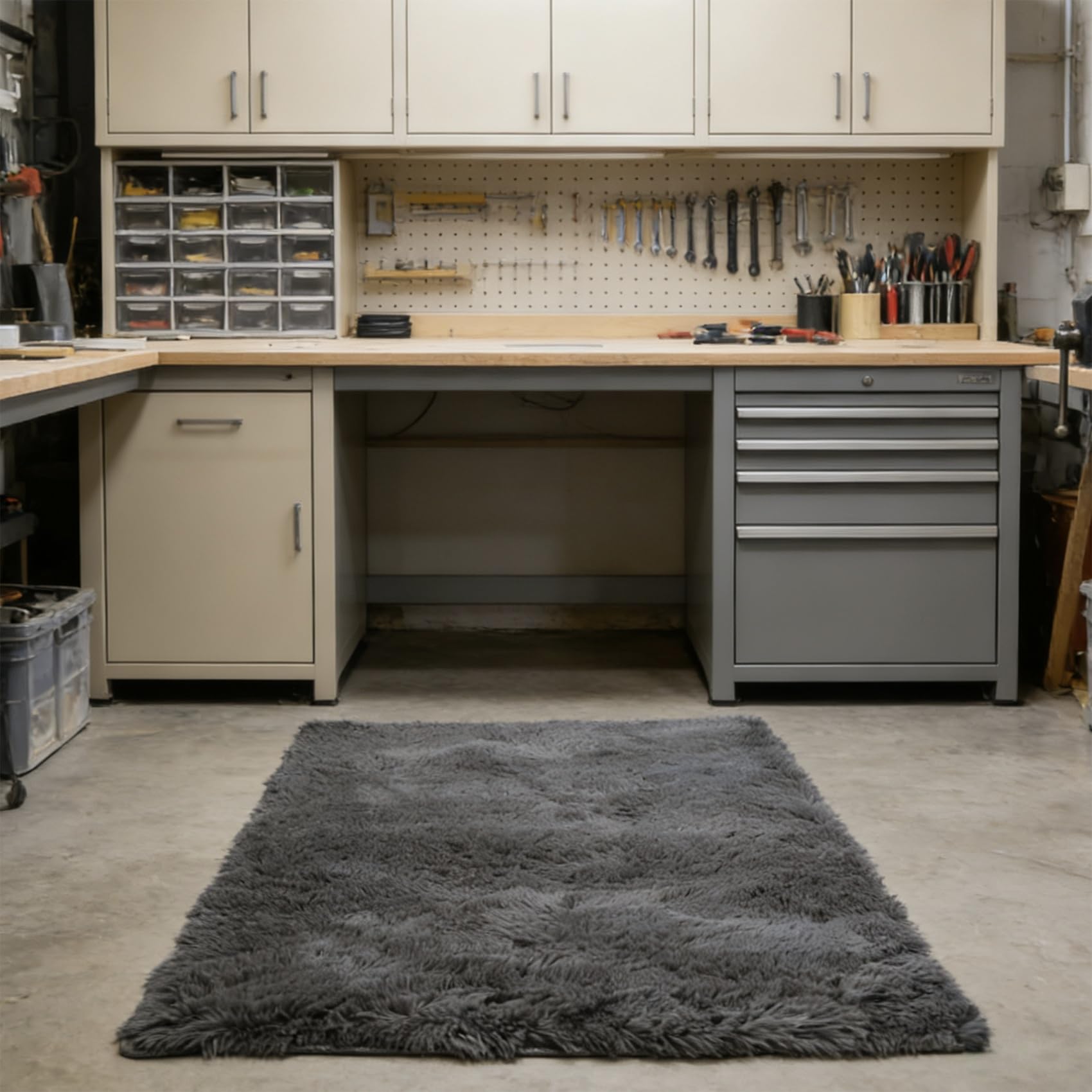 Tapis de salon gris pour créer un coin bureau cosy à la maison