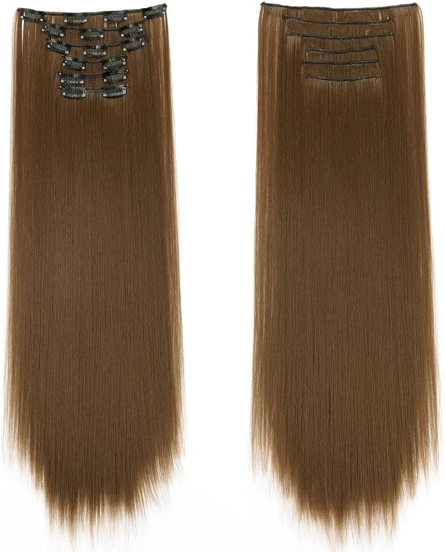 Cybelleza Csatos Hajhosszabbítás - 65 cm Egyenes Műhaj Tincsek Világosbarna - 6 Részes Hajdúsító Póthaj Nőknek