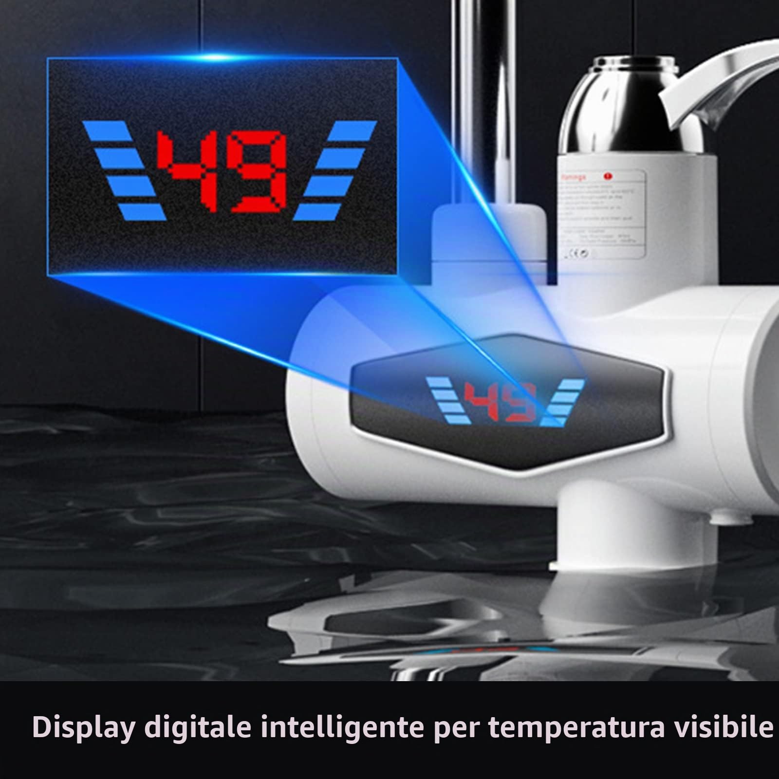 Scaldacqua elettrica rubinetto 220 V, scaldabagno elettrico rapido con display digitale a LED 3000 W per cucina, bagno (ingresso dell'acqua inferiore)