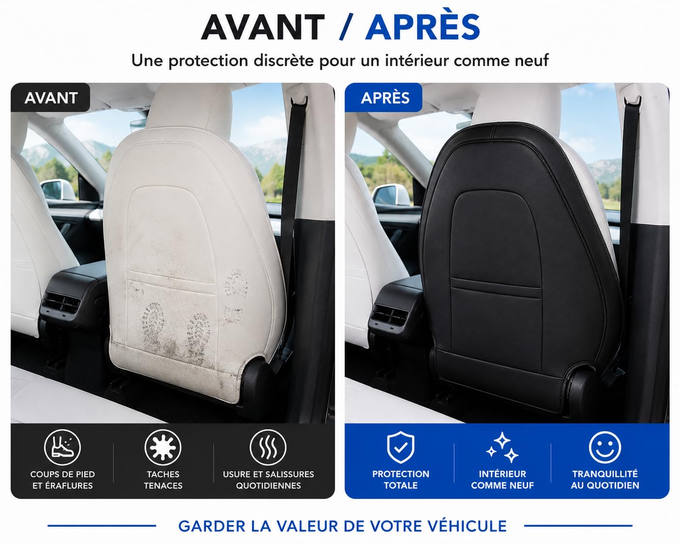 Générique Lot de 2 Housses en Cuir de Protection Dossier de siège Avant Compatible Tesla Model Y et 3 (Noir)