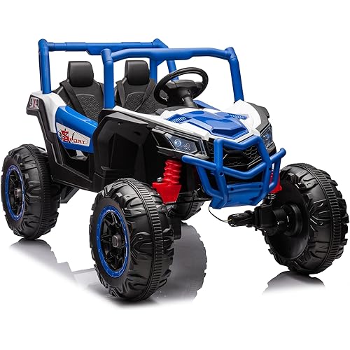 24V Kids UTV with Remote Control, 4WD/2WD Switchable Off-Road Electric Ride on Car, 2 Seater 4 Wheeler Truck with Spring Suspension, All Terrain Toy Car Gift for Boys Girls 3-8 Years