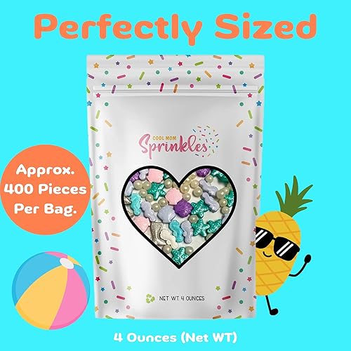 Miniatura 8 de COOL MOM SPRINKLES Caballito de mar, conchas de mar, estrellas de mar, gránulos de perlas (4 onzas)  Gránulos temáticos bajo el mar para decorar