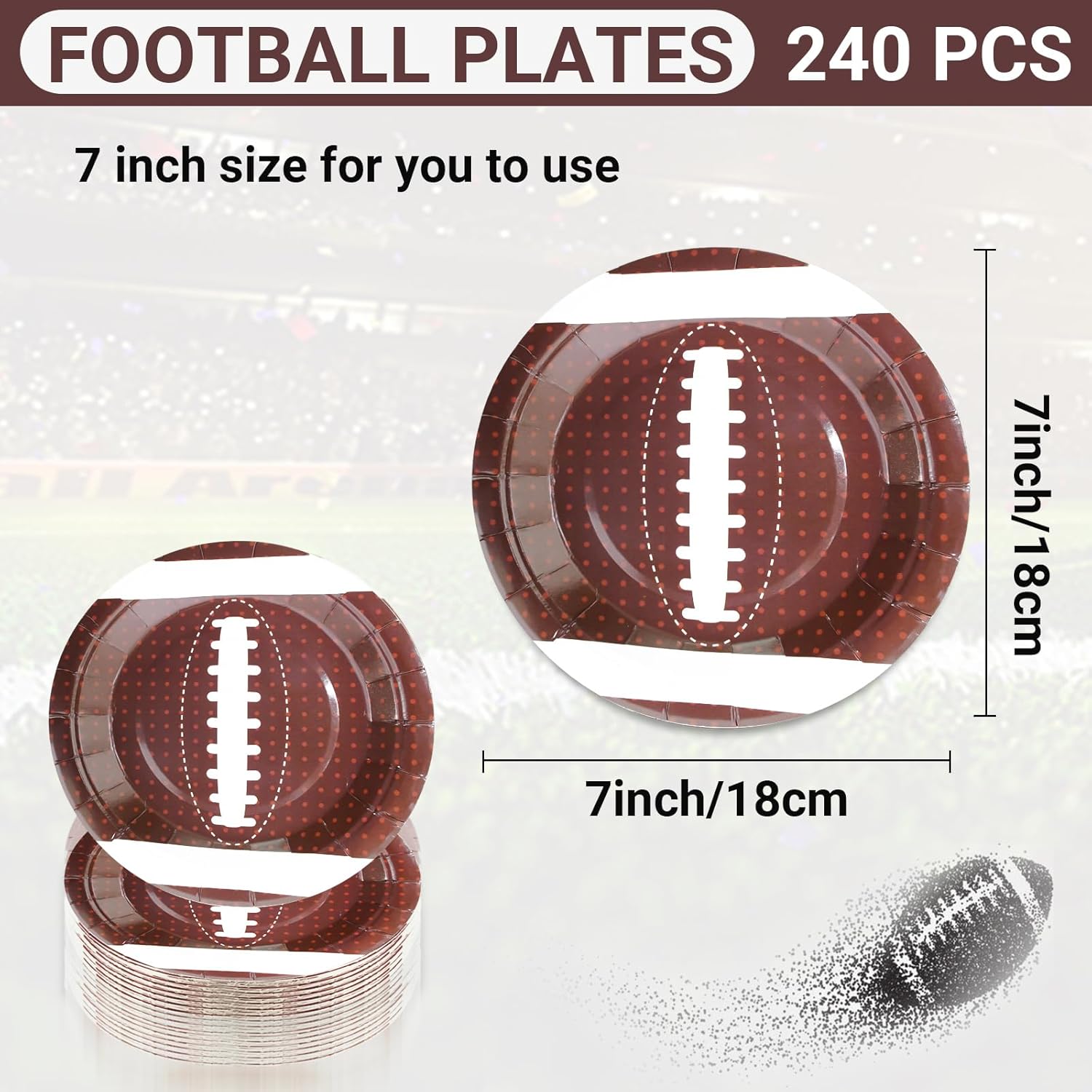 240 Pcs Football Plates 7” Football Dinner Plate Paper Dessert Dishes Football Themed Party Supplies Birthday Baby Shower Sports Party Decorations Disposable Tableware Football Party Favors