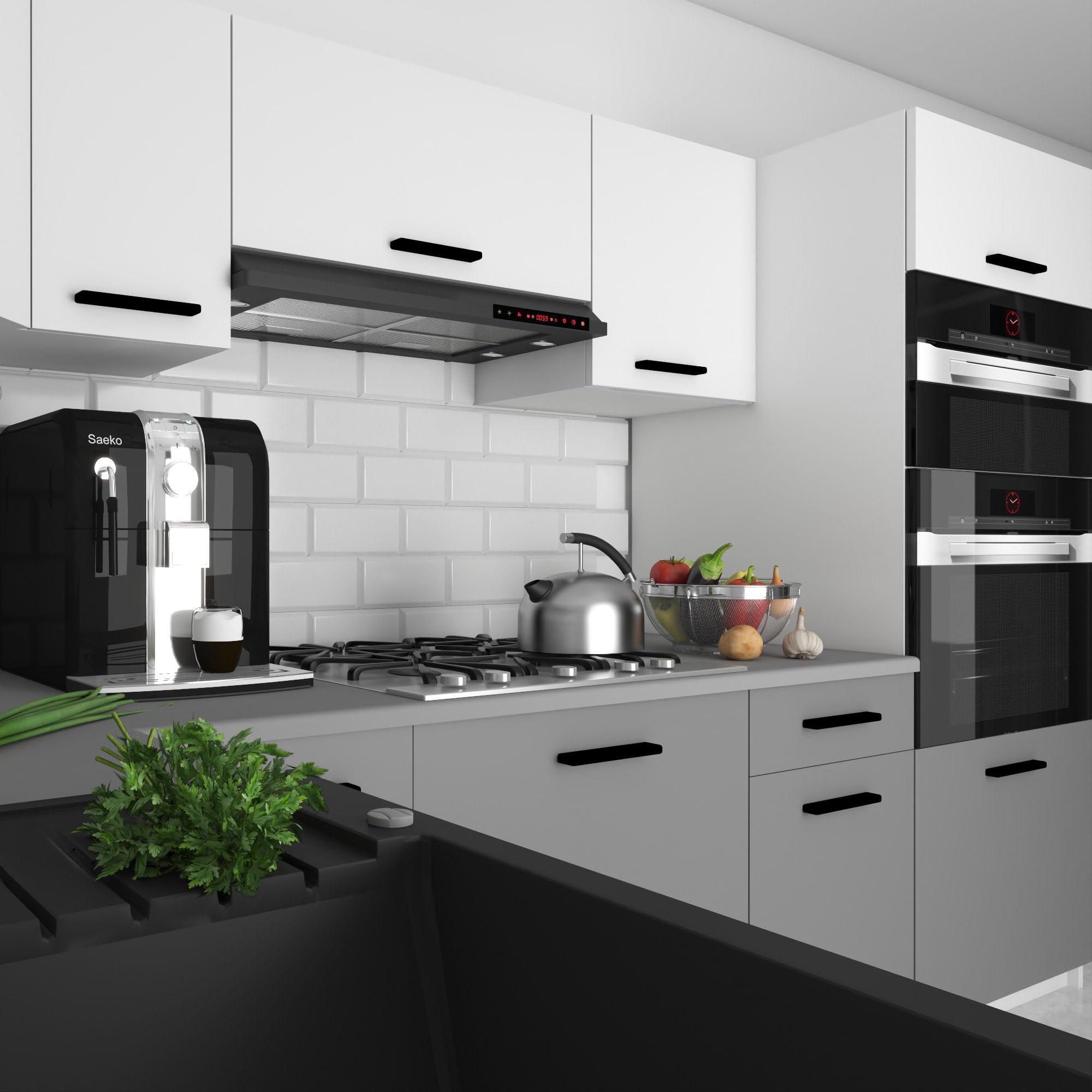Belini Italia 8 Meuble Cuisine d'angle 420cm Blanc-Gris Mat | Cuisine complète, meubles hauts et bas inclus, montage facile
