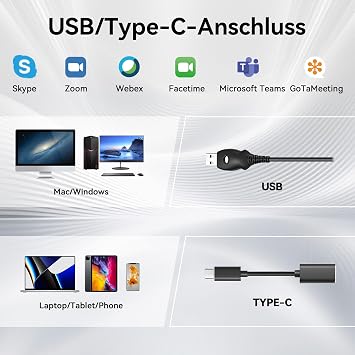 Wantek USB Headset with Microphone for PC Laptop Office USB Plug Type-C Adapter for Call Center Online Conferences Teams Meeting Skype Zoom Home Office Online Courses