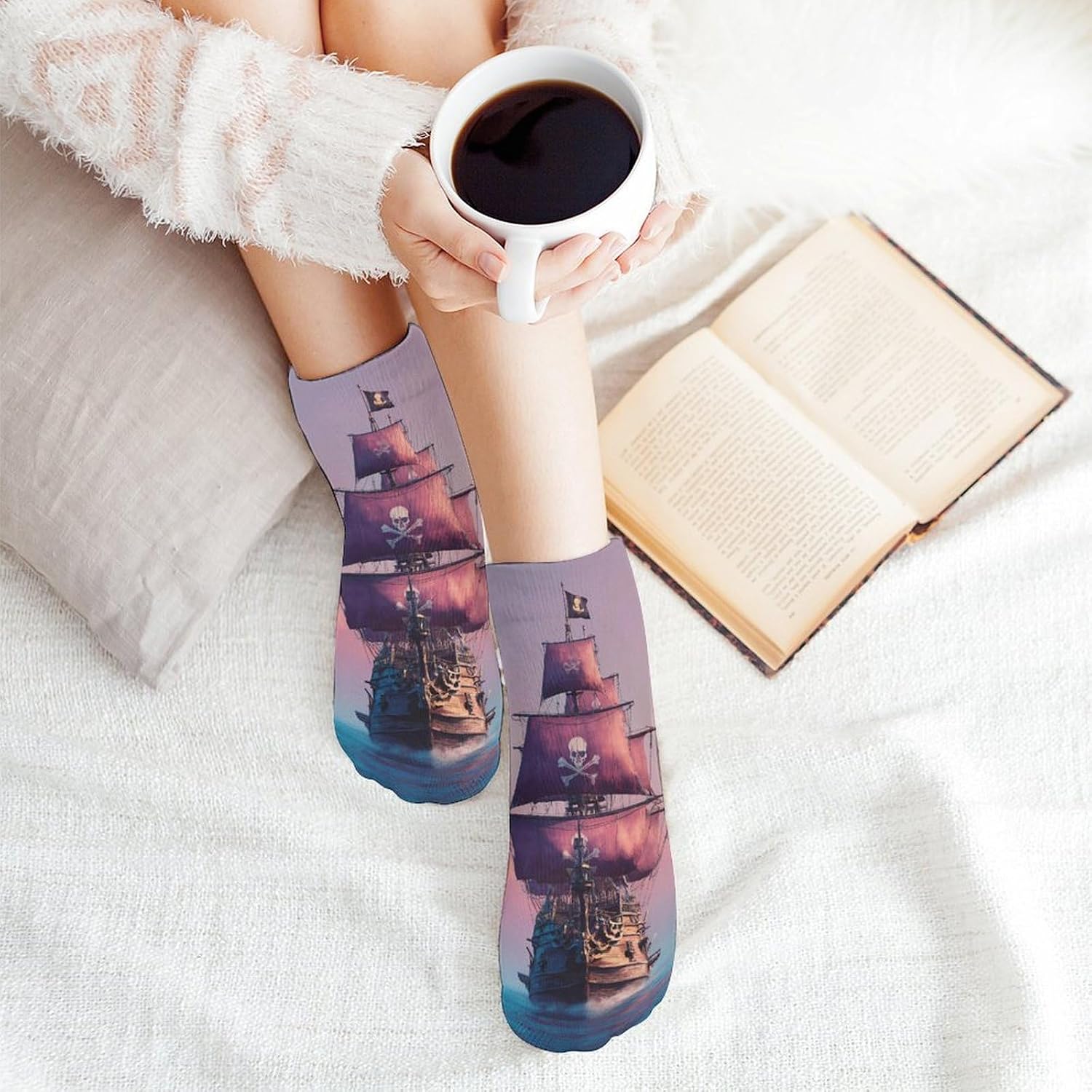 Piratees Sailboat Sunset Socks for Men Women 5 Pairs Ankle Socks