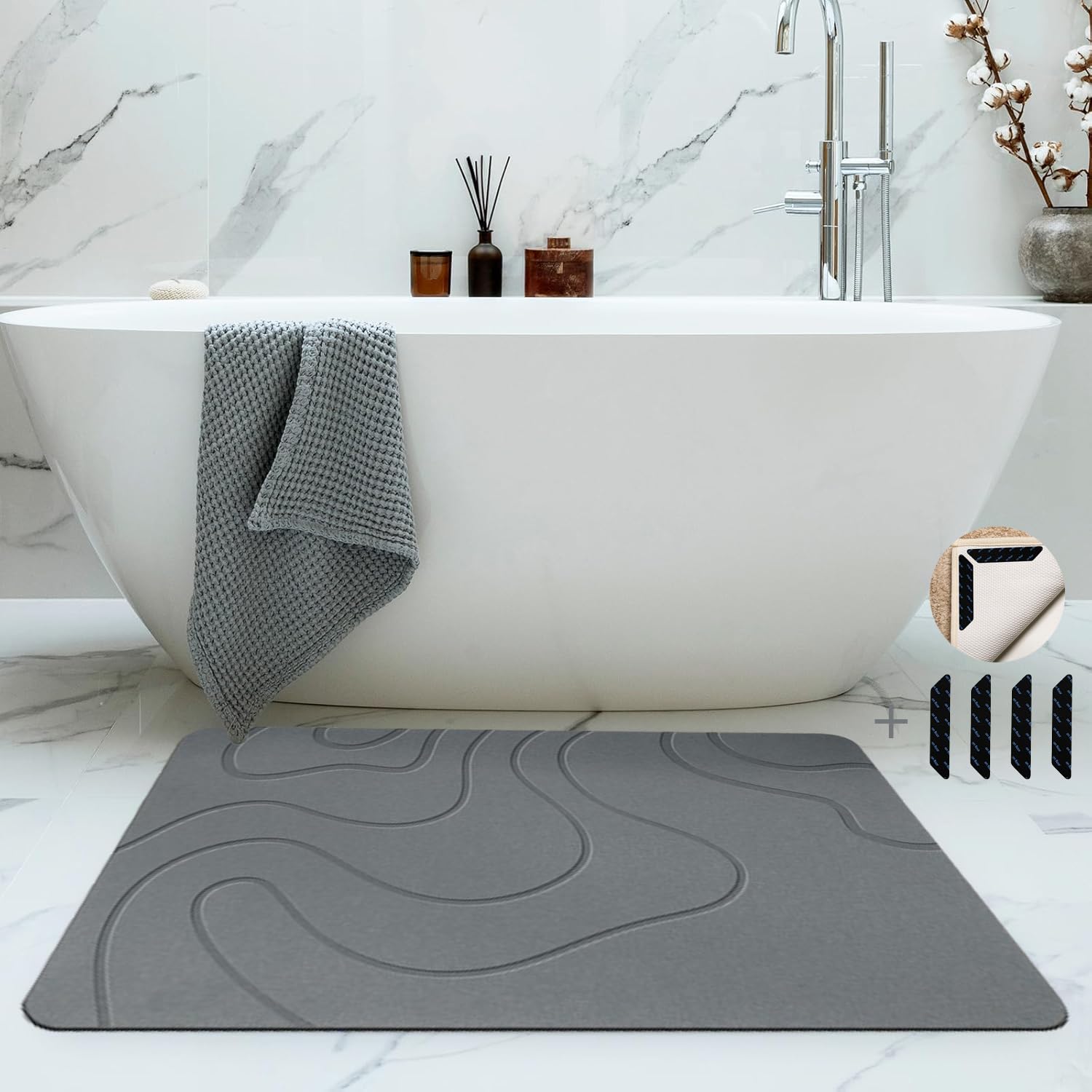 Frundoo Alfombra de Baño Antideslizante, Alfombra Diatomita Baño,Alfombrilla de baño extraabsorbente, de Secado rápido,Antideslizante y versátil para un Ambiente Limpio y Seguro 40X61cm
