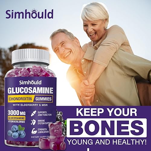 Miniatura 6 de Simhould 2 Packs Glucosamine Chondroitin Gummies - 3000MG Extra Strength Joint Support Supplement with MSM & Elderberry, Flexibility, Antioxidant