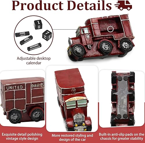 Miniatura 3 de Calendario perpetuo de escritorio, bloques de calendario de camión vintage, calendario de escritorio con mes, semana, fecha, tableros, para