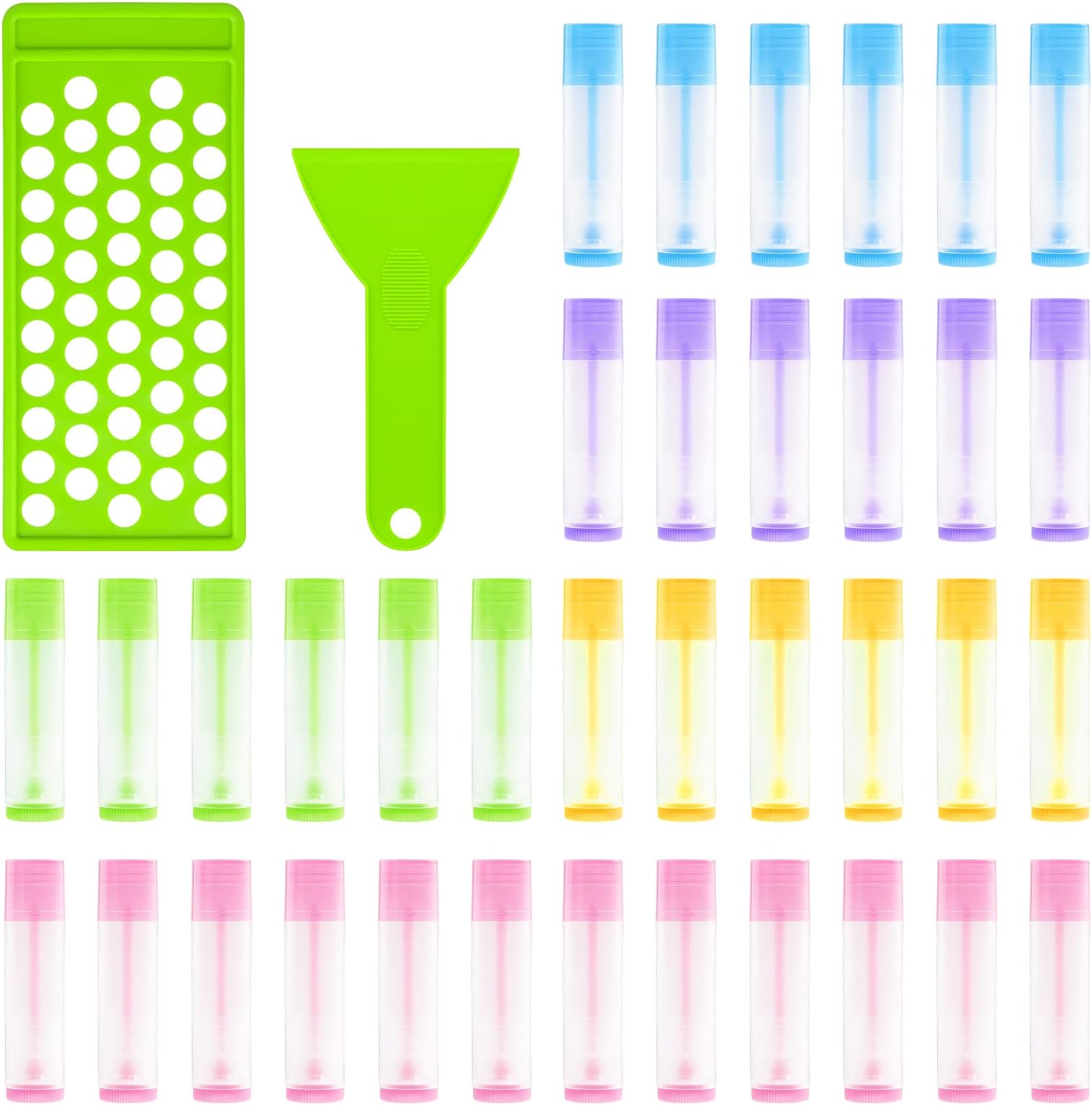 RONRONS Professional Lipsticks Filling Tray Kits, Including 1 Pieces Lip Balms Filling Tray 1 Pieces Spatula and 50 Pieces Empty Lip Balm Tubes with Caps DIY Lipstick Gifts for Women Grils Business