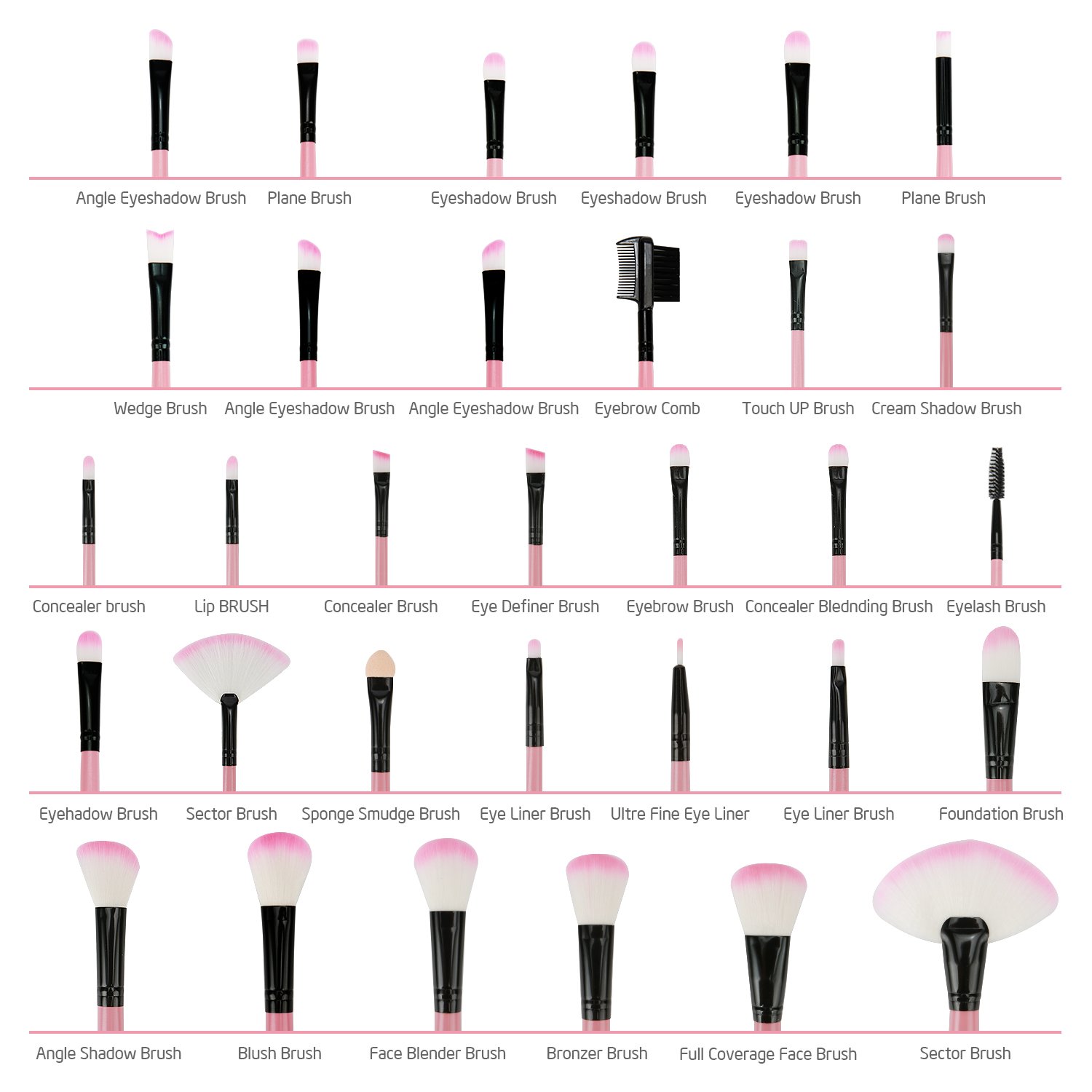 DRQ Makeup Brush Set,32 Pc Professional Wooden Handle Makeup Brushes Set in Pink Case,Foundation Brush Blending Face Powder Blush Concealers Eye Shadows Make Up Brushes Kit