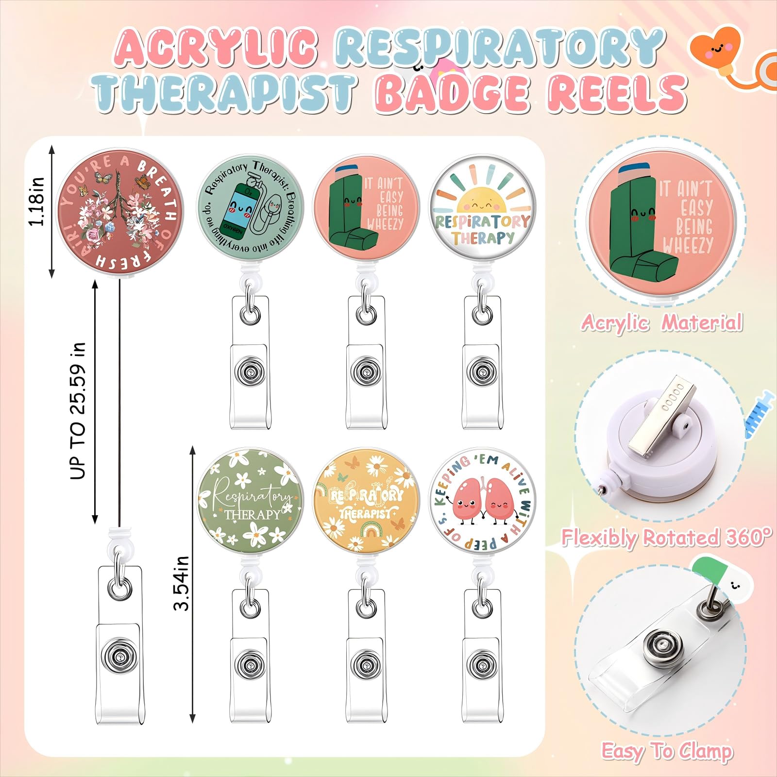Yexiya 15 Set 2026 Nures Week Gift Bulk Respiratory Lung Inhaler Sign Ballpoint Pen with Badge Reels Appreciation Card Thank You Gift for Respiratory Therapist Nurse Teacher Medical Student