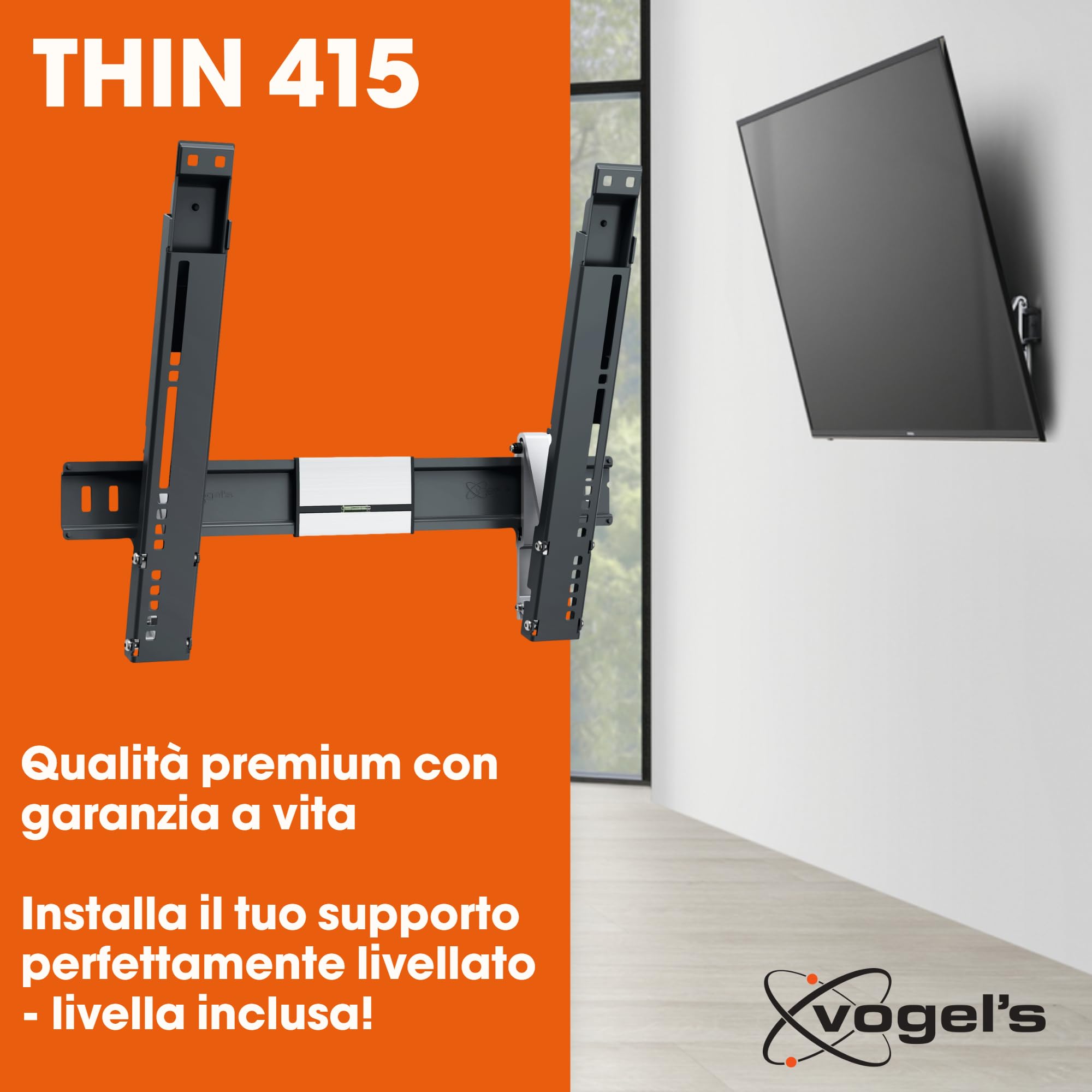 Vogel's THIN 415 Supporto da parete per TV | Inclinabile | Per TV da 26-55 (66-140 cm) Pollici | Max. 18 kg | VESA Max. 400x400 | Compatibilità universale | Certificazione TÜV