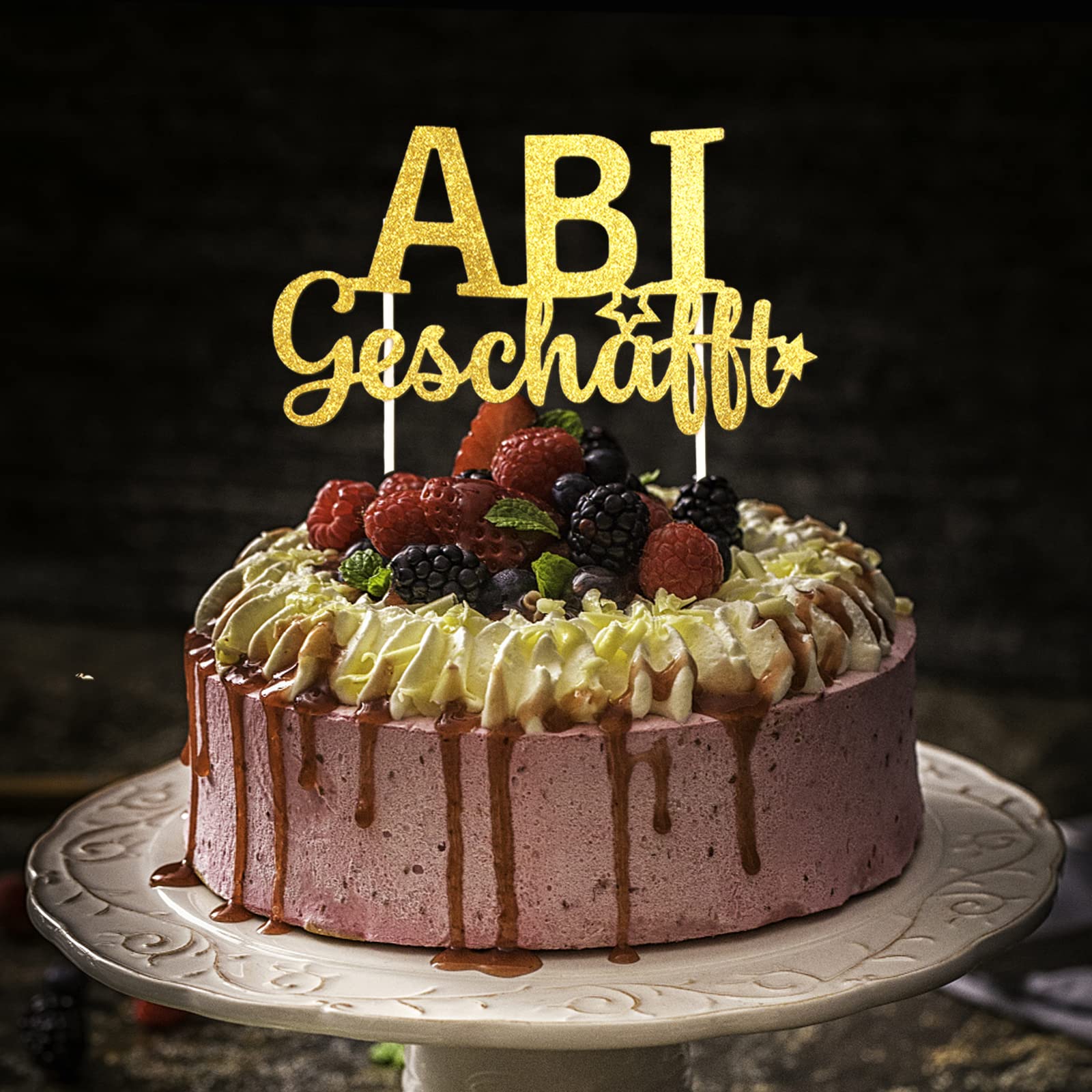COLOFALLA Cake Topper „Abi Geschafft“ – Goldglitzer Tortendeko 2025