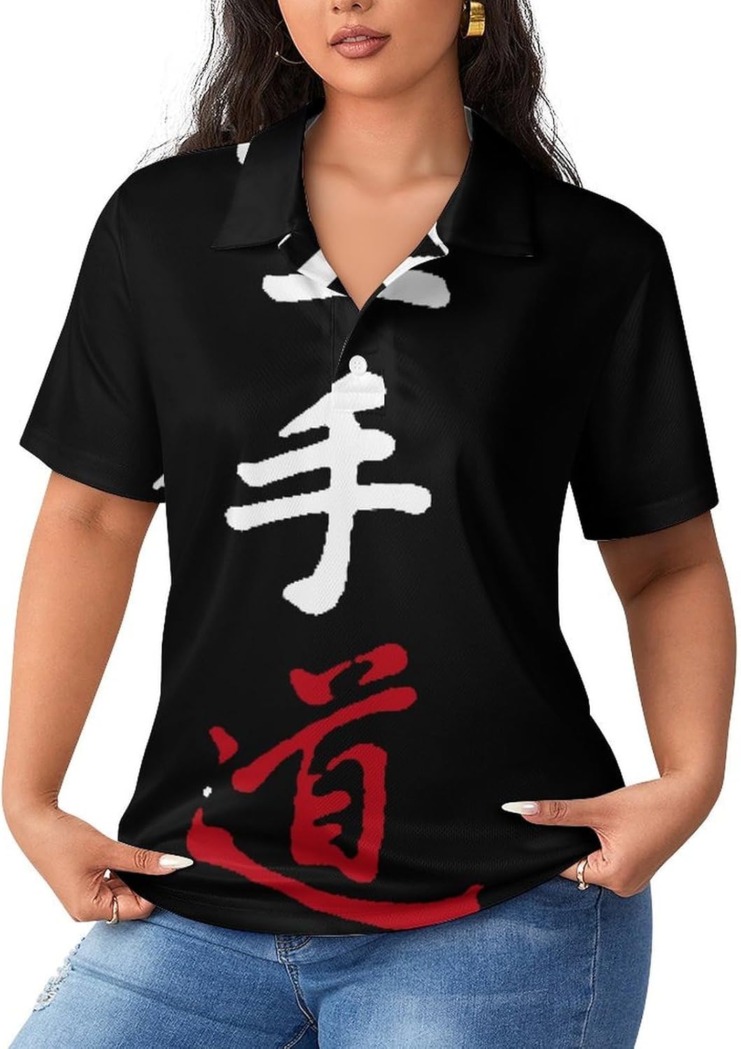 Karate Do Kanji Calligraphy Womens Golf Polo Shirts Summer Short Sleeve Collared 3 Buttons T Shirt Activewear Tops