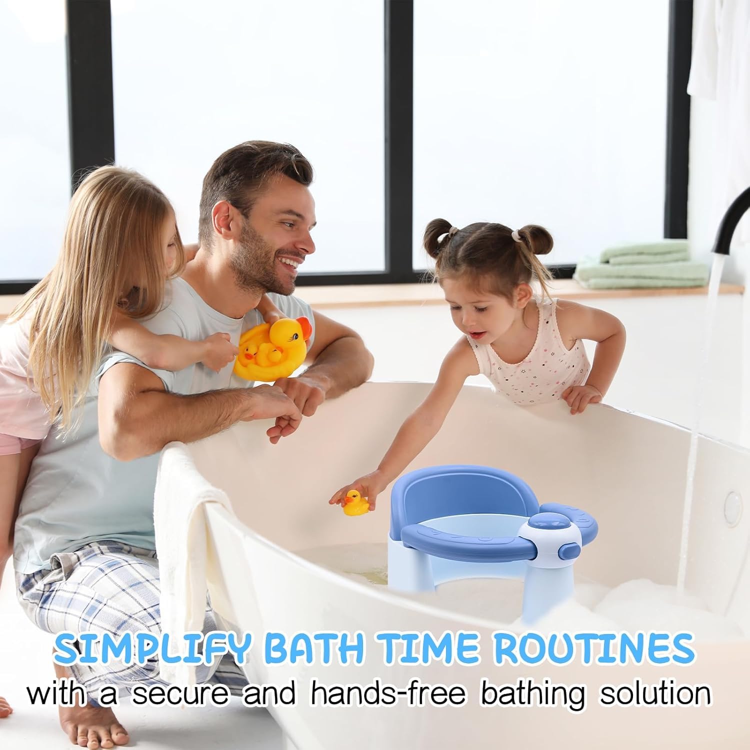 Siège de Bain pour Bébé 6-36 Mois avec Coussin Antidérapant et 4 Ventouses (Bleu)