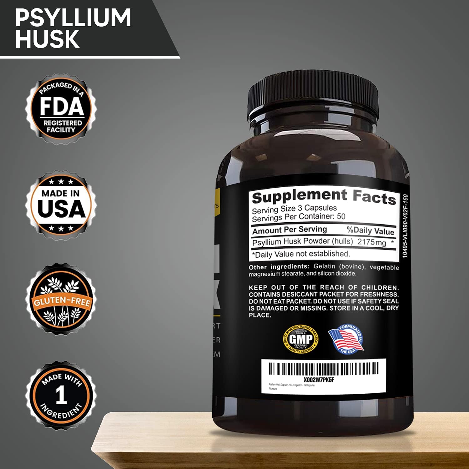 Altea Nutrition Psyllium Husk Capsules 725 mg, Plant Based, Sugar-Free, Non-GMO, Natural Soluble Fiber Supplement for Digestion - 150 Capsules : Health & Household