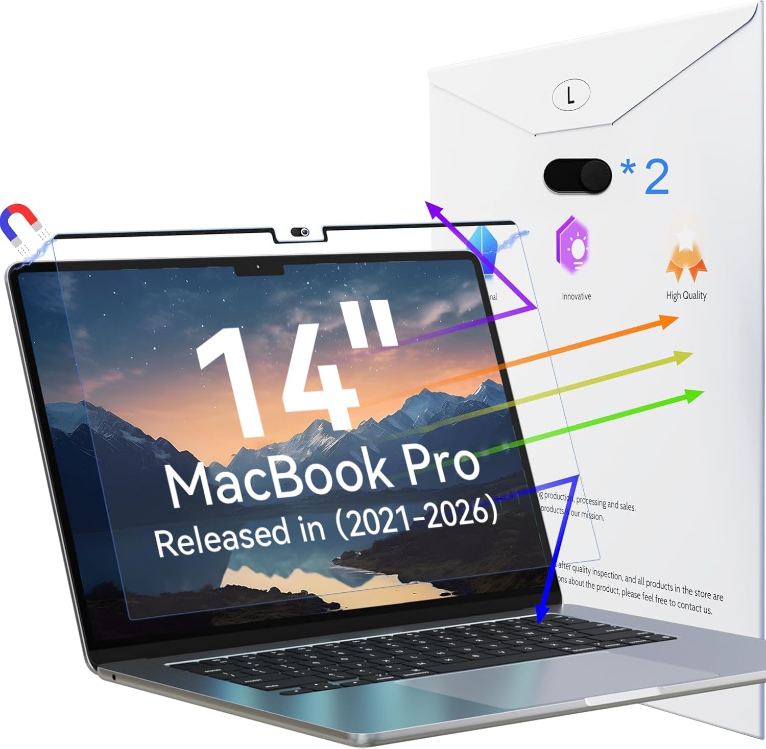 Peslv Magnetic Anti Blue Light Screen Protector for MacBook Pro 14 Inch (2021-2026, M1, M2, M3, M4, M5), Removable Glare Filter for 14.2" Mac Laptop Computer