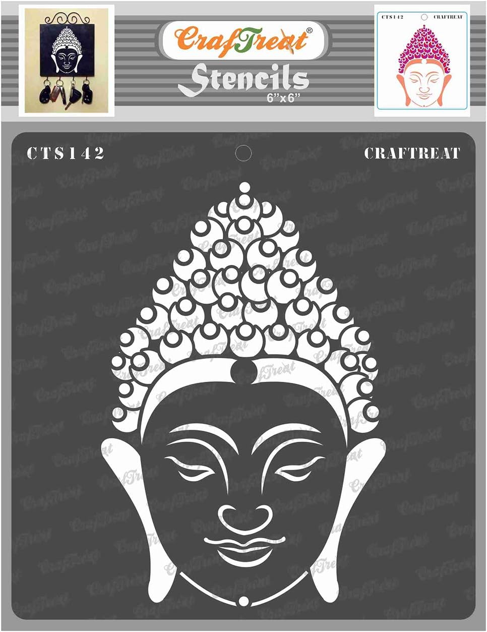 CrafTreat Buddha Stencils for Painting on Wood, Canvas, Paper, Fabric, Floor, Wall and Tile - Buddha 2 - Size: 15 x 15 cm - Reusable DIY Art and Craft Stencils for Home Decor - Buddha Face Stencils