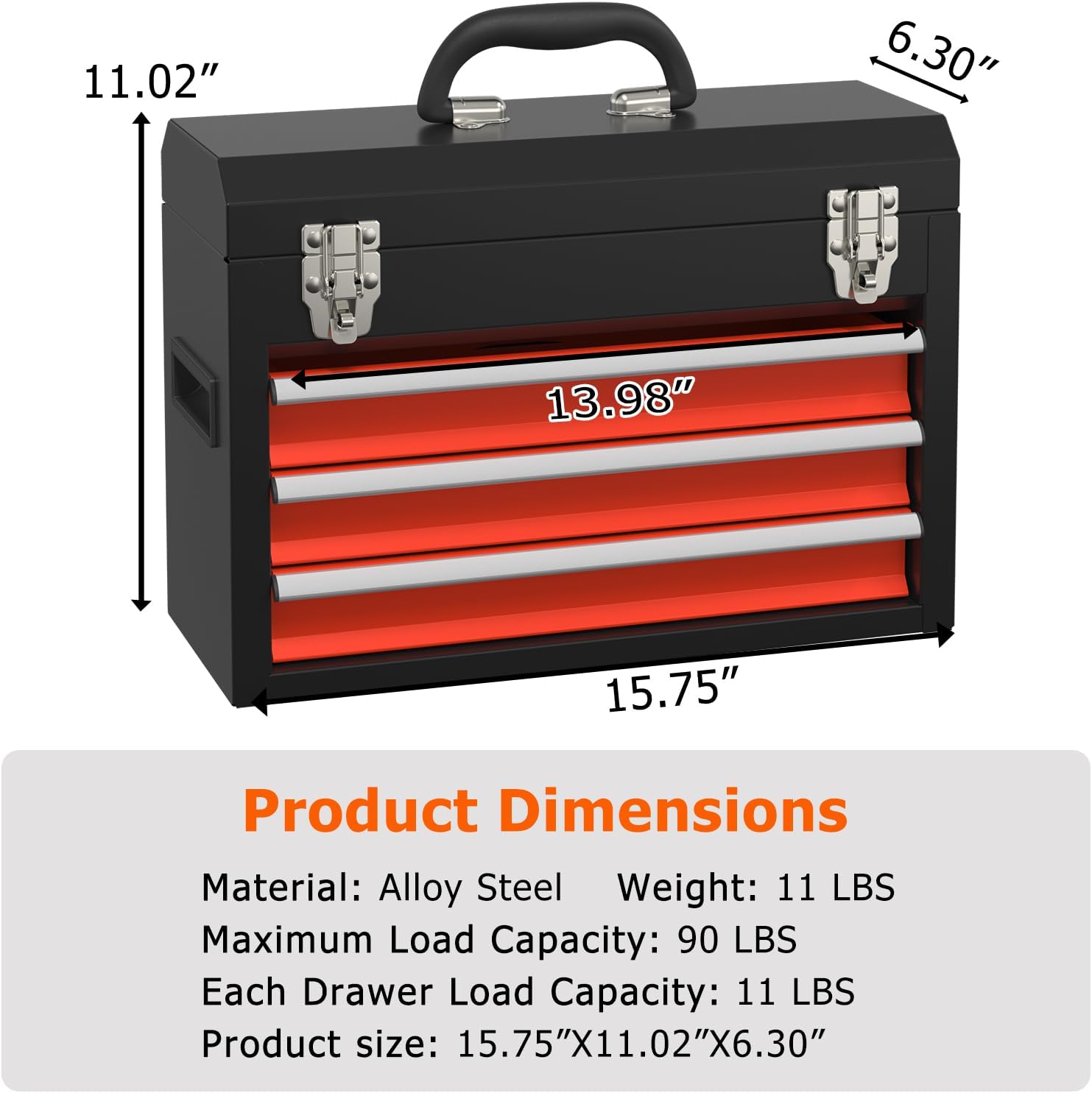Portable Metal Tool Box with Drawers, Latches Tool Box with EVC Liners, Heavy Duty Tool Chest with Powder Coating for Garage, Office and Home (Blackred)