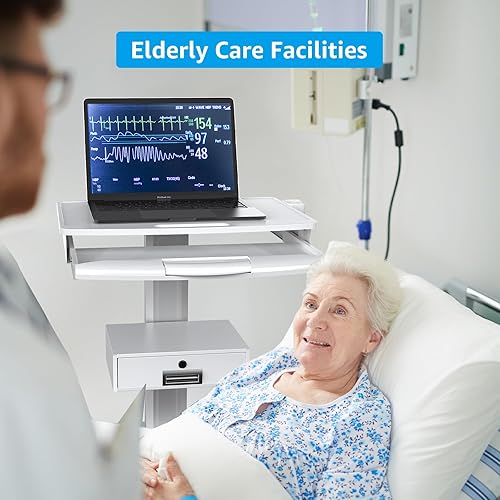 Miniatura 6 de Carrito médico con bandeja para laptop y soporte para escáner oral, estación de trabajo móvil sobre ruedas con cajón para clínicas dentales de