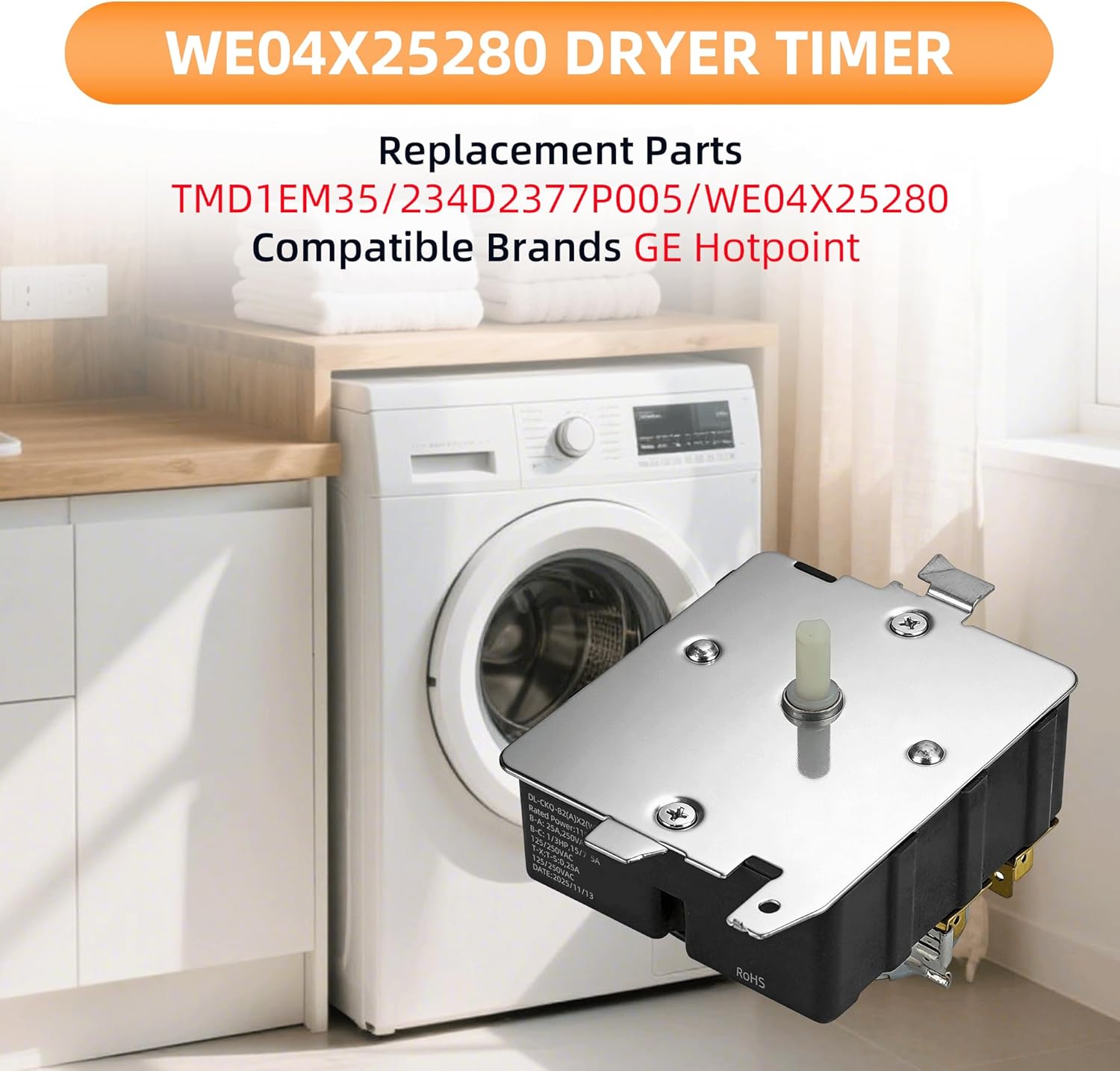 TMD1EM35 234D2377P005 Dryer Timer Replacement for GE Replaces WE04X25280 HTX26EASW0WW 5TX62E9ST1WS GTX22EASK1WW GTX52EASP1WB GTD33EASK0WW GTX22EASK0WW GTX33EASK0WW AP6032628 PS11763067