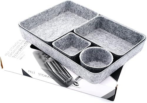 Vista 13 de Welaxy Bandeja organizadora de cajones de escritorio de oficina, bandejas de almacenamiento de fieltro, bandejas de papel para cartas, documentos