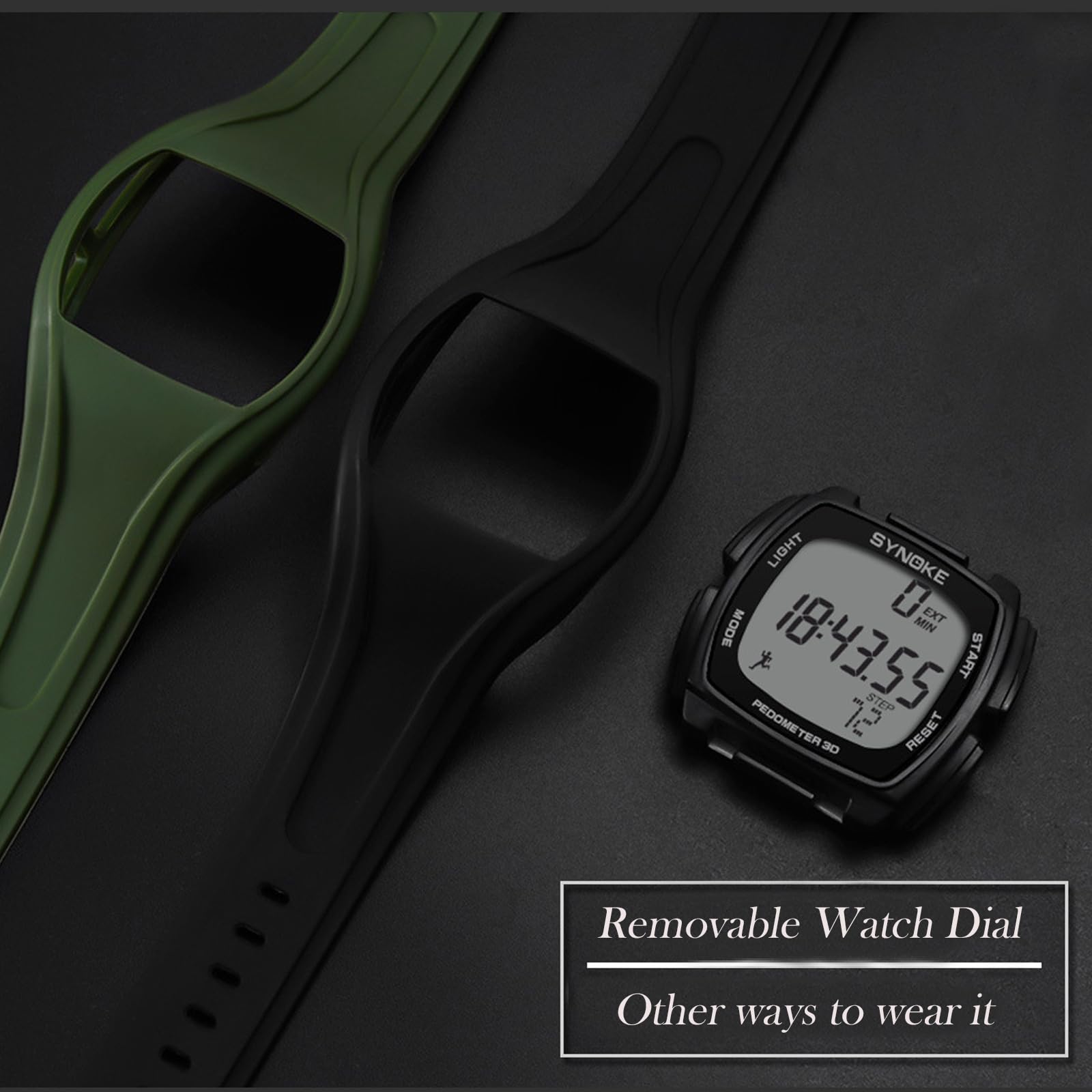 Reloj digital con pulsera contador de pasos con podómetro, sin aplicación, sin Bluetooth, Negro, M, F108WH-1ACF